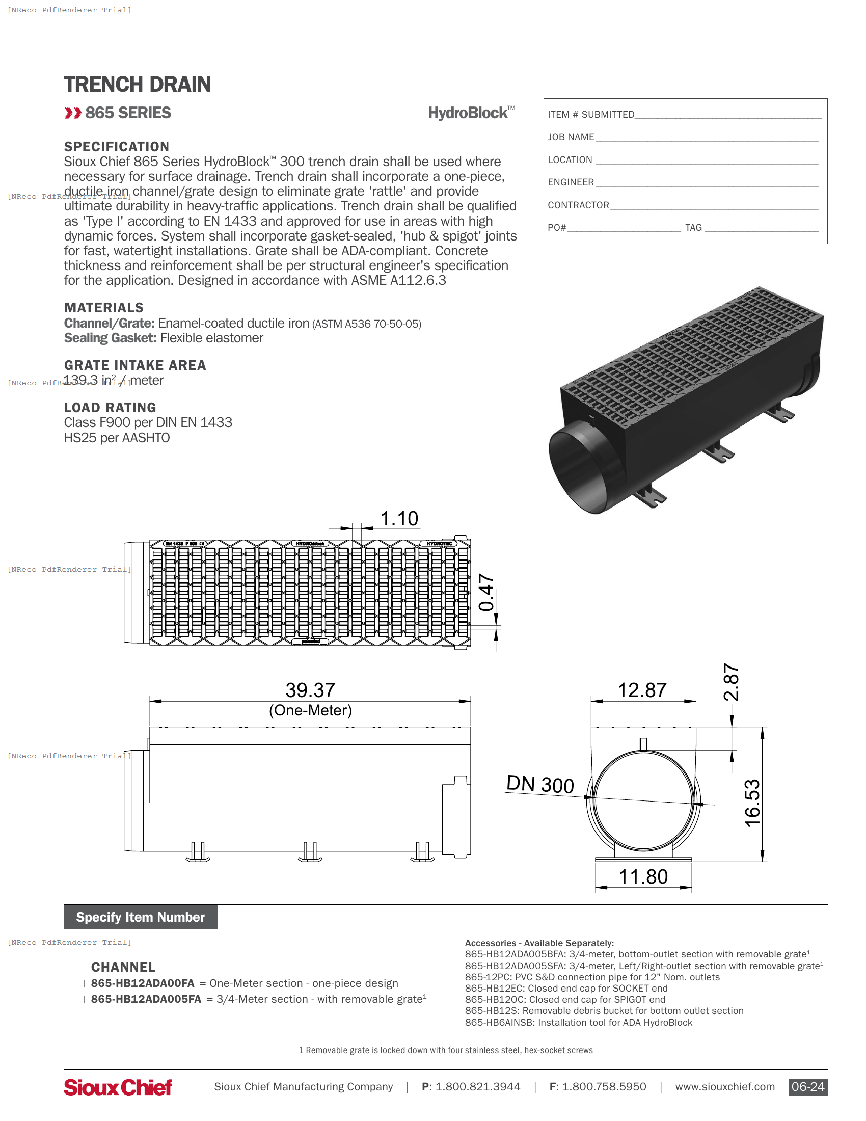 865 SERIES - HYDROBLOCK 300 F900 ADA - SPEC SHEET.PDF Specification Document